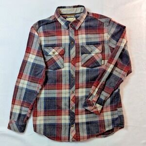 Dravus Flannel Shirt Mens L Red Gray Plaid Skater Grunge Comfy Warm Workwear EUC